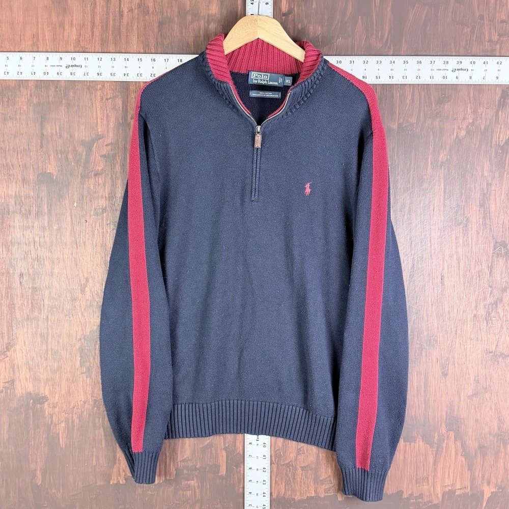 Polo Ralph Lauren Exclusive Of Decoration 1/2 Half Zip Sweater Navy Red Men XL